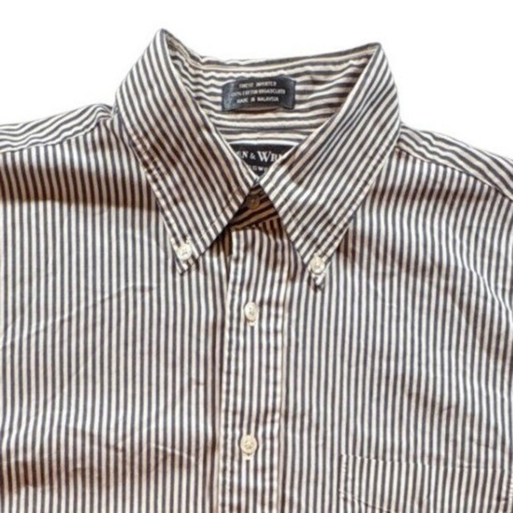 Bowen &‎ Wright Dress Shirt Mens 16.5 34 Blue White Striped Cotton Broadcloth